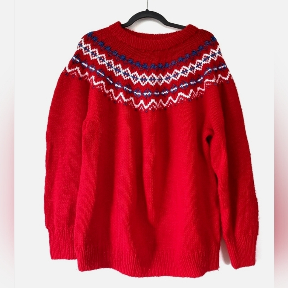 Vintage Red Knit "Fair Isle" Sweater